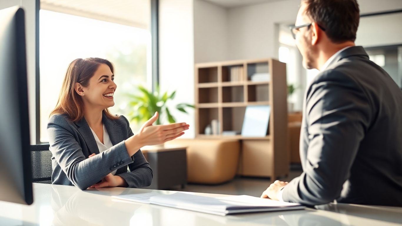 Versicherungsberater und Kunde im Gespräch im Büro