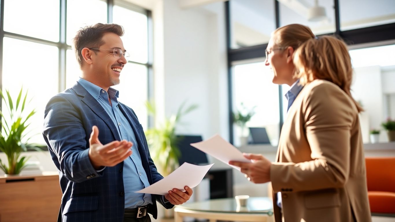 Versicherungsberater und Kunde im Gespräch im Büro