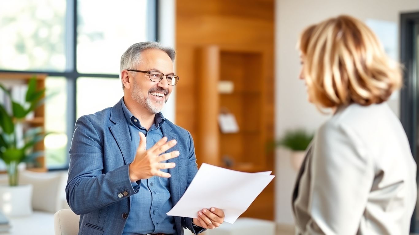 Versicherungsberater und Kunde im Gespräch im Büro