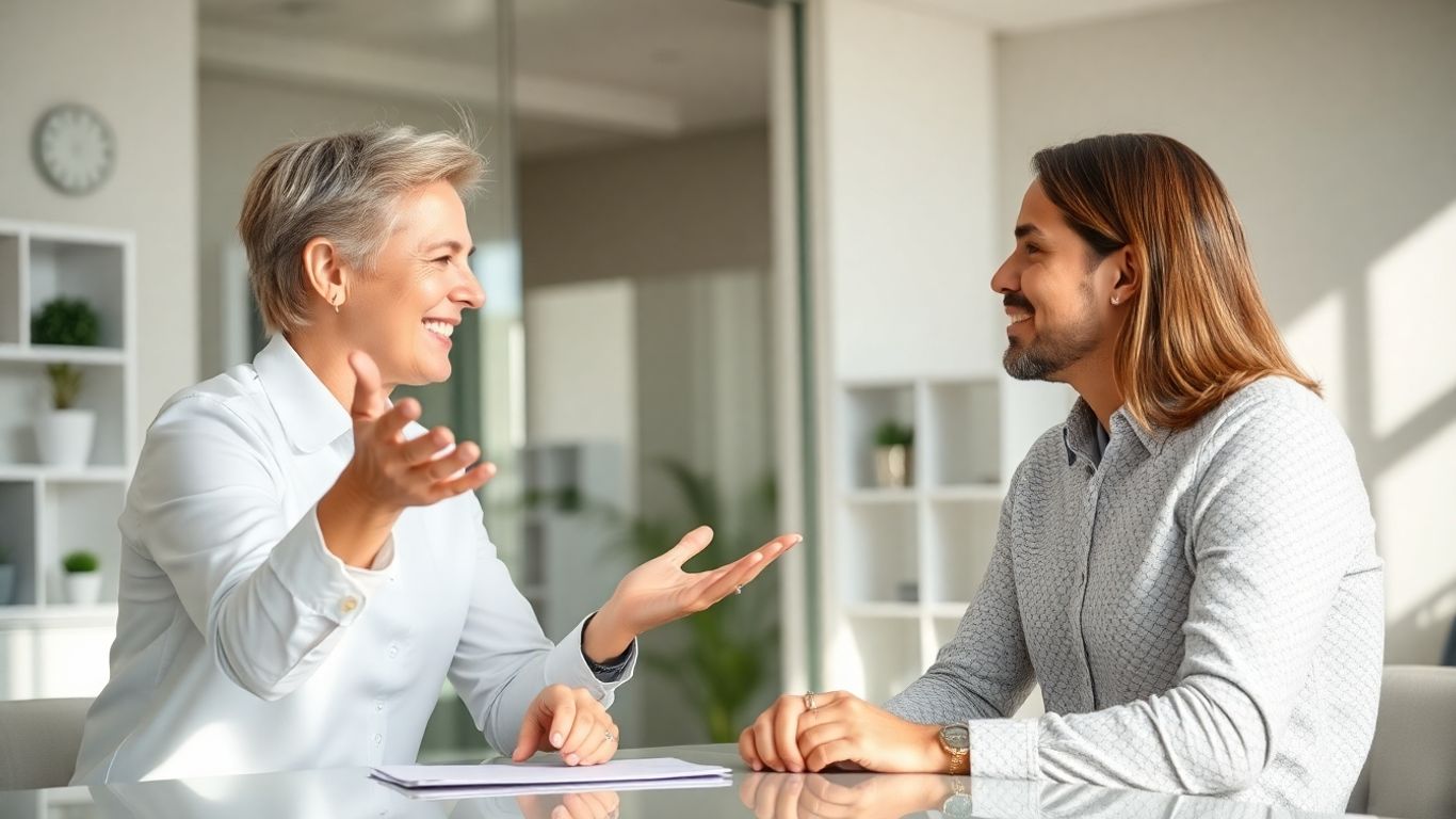 Versicherungsberater spricht mit Kunde im Büro