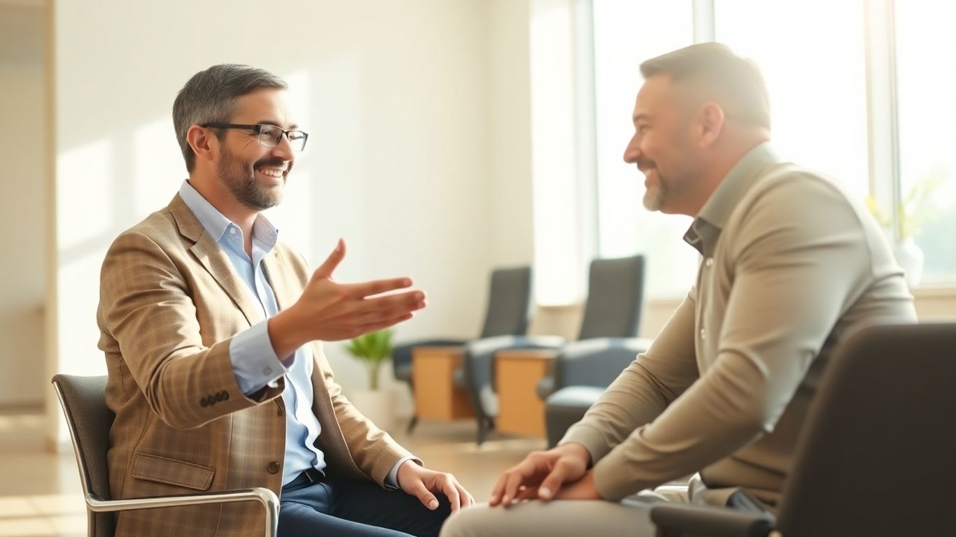 Versicherungsberater und Kunde im Gespräch im Büro