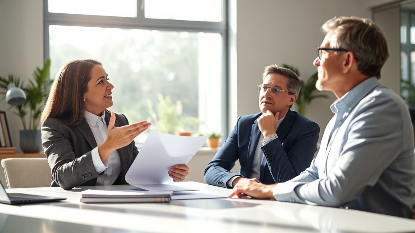 Versicherungsberater und Kunde im Gespräch im Büro