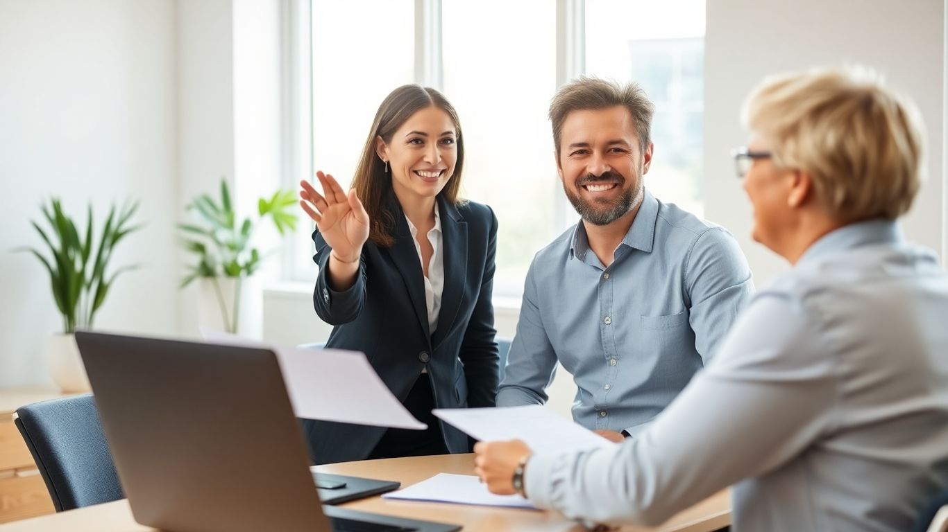 Versicherungsberater und Kunde im Gespräch im Büro.