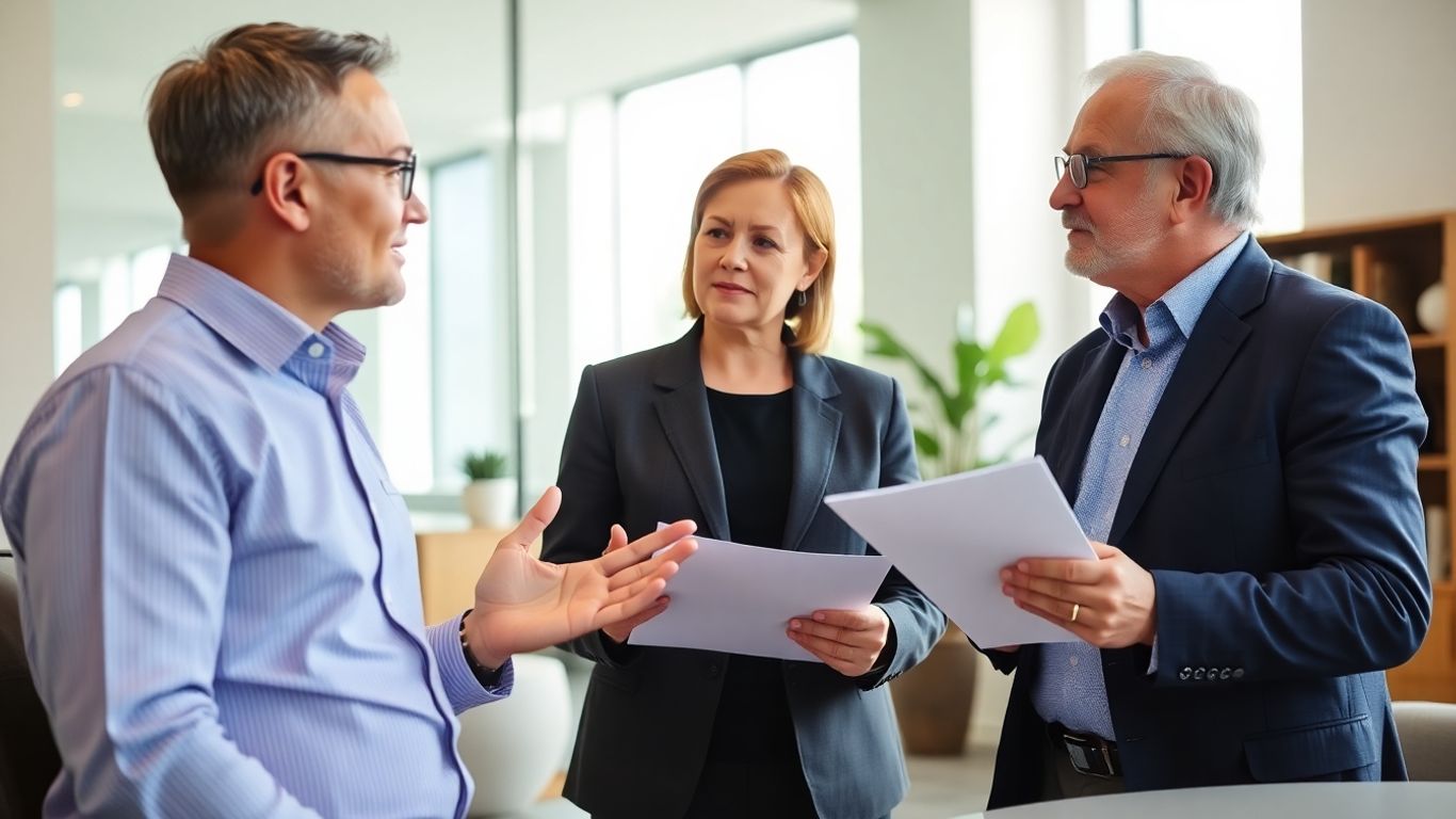 Versicherungsberater und Kunde im Gespräch im Büro