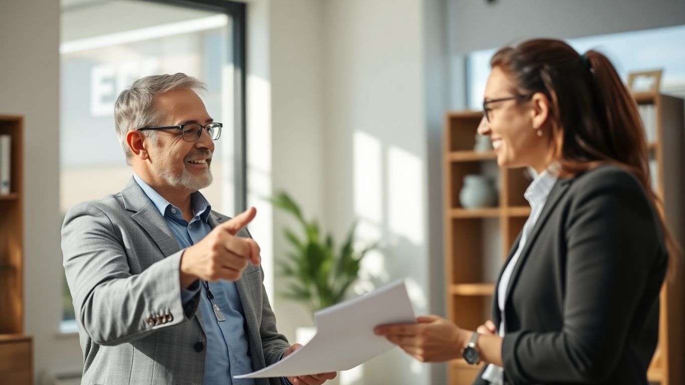 Versicherungsberater und Kunde im Gespräch im Büro