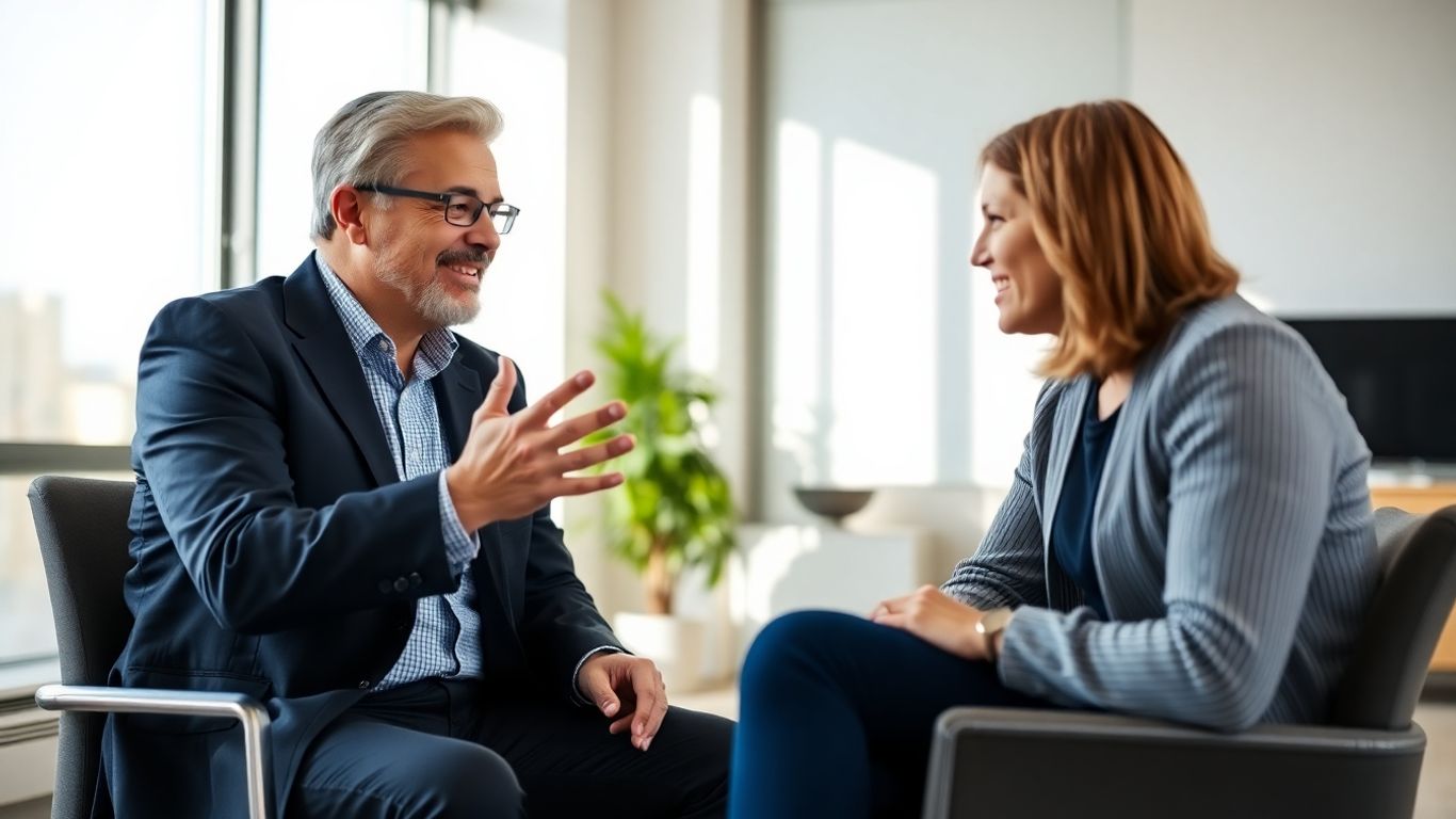 Versicherungsberater und Kunde im Gespräch im Büro