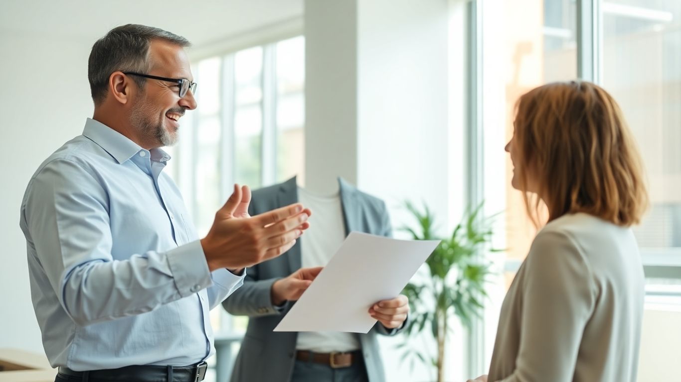 Versicherungsberater und Kunde im Gespräch im Büro