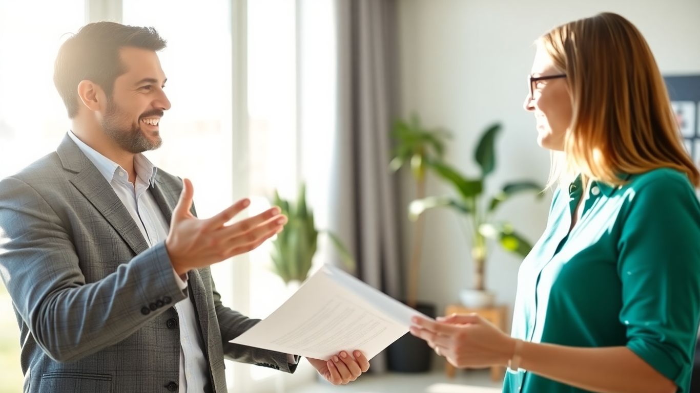 Versicherungsberater und Kunde im Gespräch im Büro