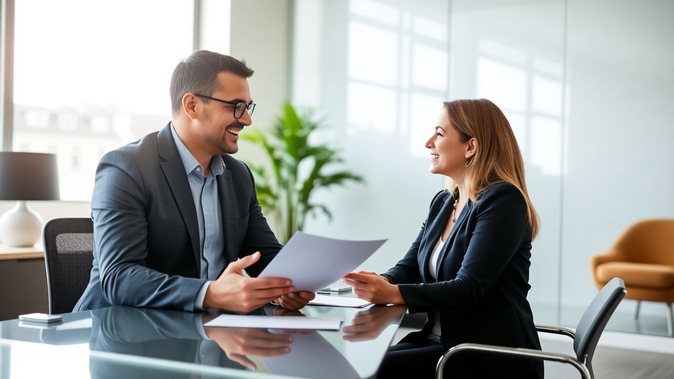Versicherungsberater und Kunde im Gespräch im Büro