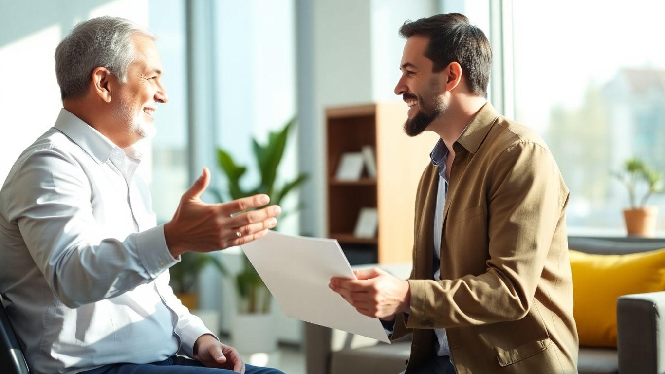 Versicherungsberater und Kunde im Gespräch im Büro