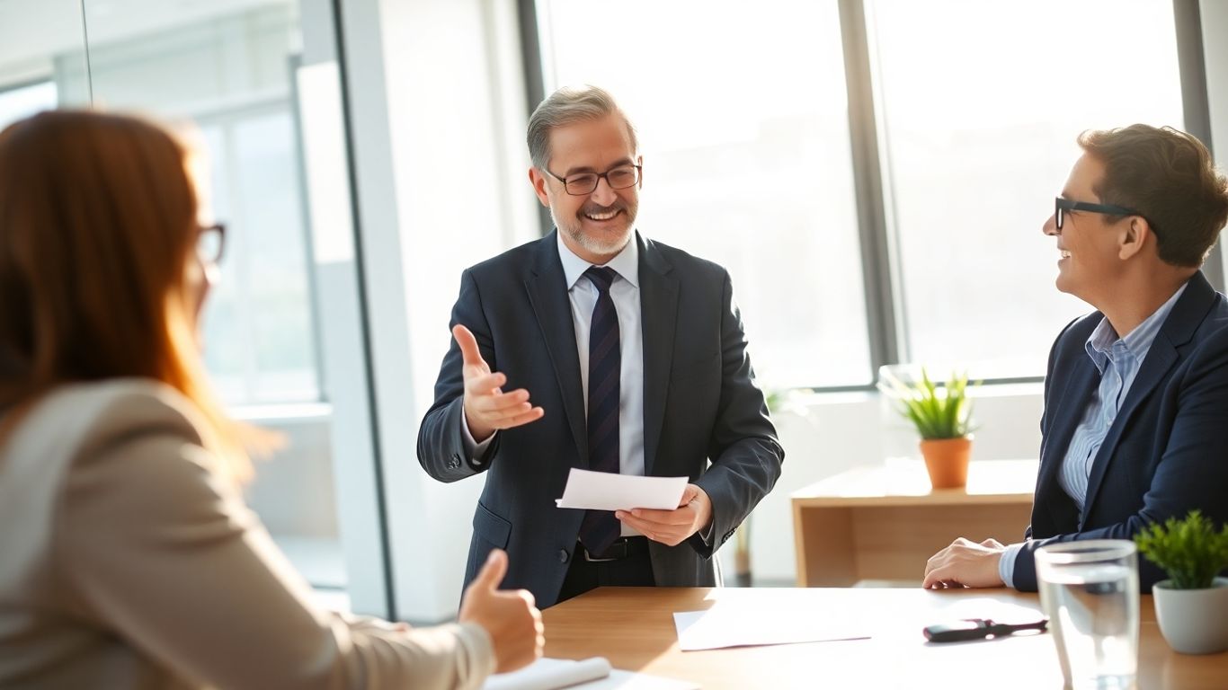 Versicherungsberater und Kunde im Gespräch im Büro