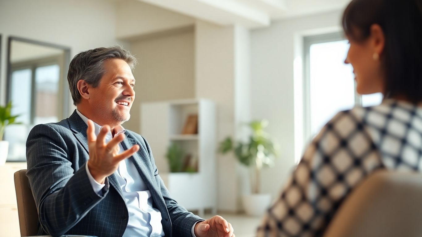 Versicherungsberater und Kunde im Gespräch im Büro