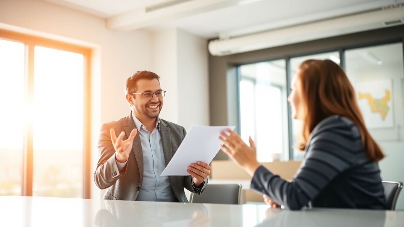 Versicherungsberater und Kunde im Gespräch im Büro