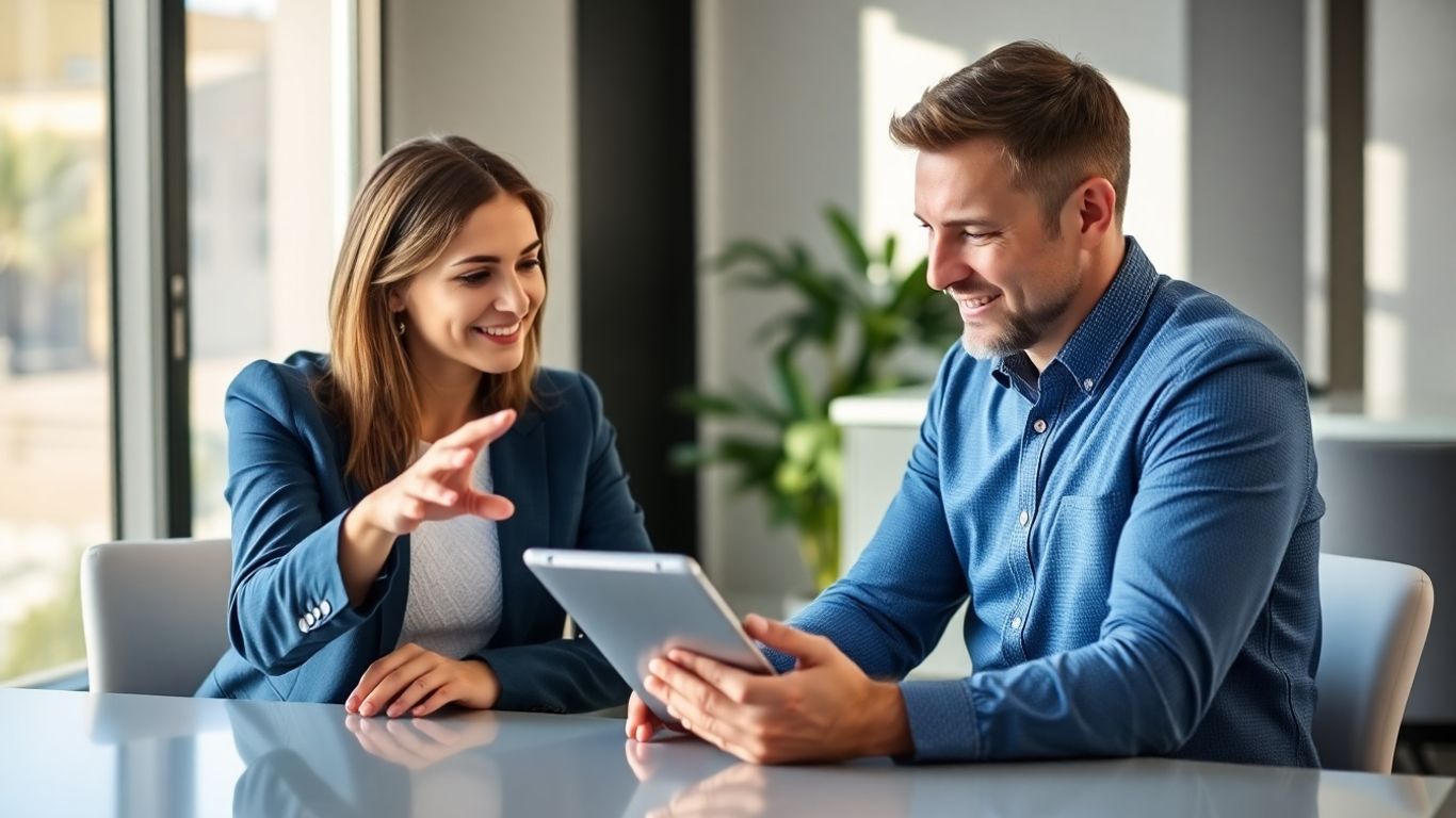 Versicherungsberater und Kunde im Gespräch im Büro