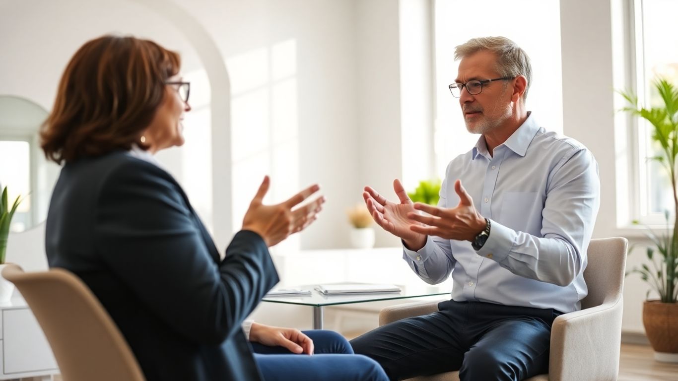 Versicherungsberater und Kunde im Gespräch im Büro