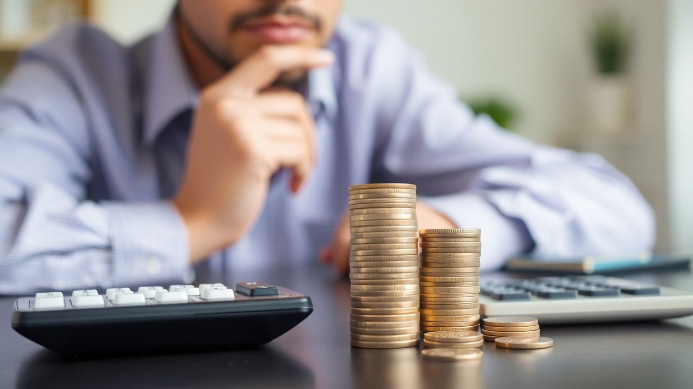 Person überlegt über Geld und Versicherungskosten.