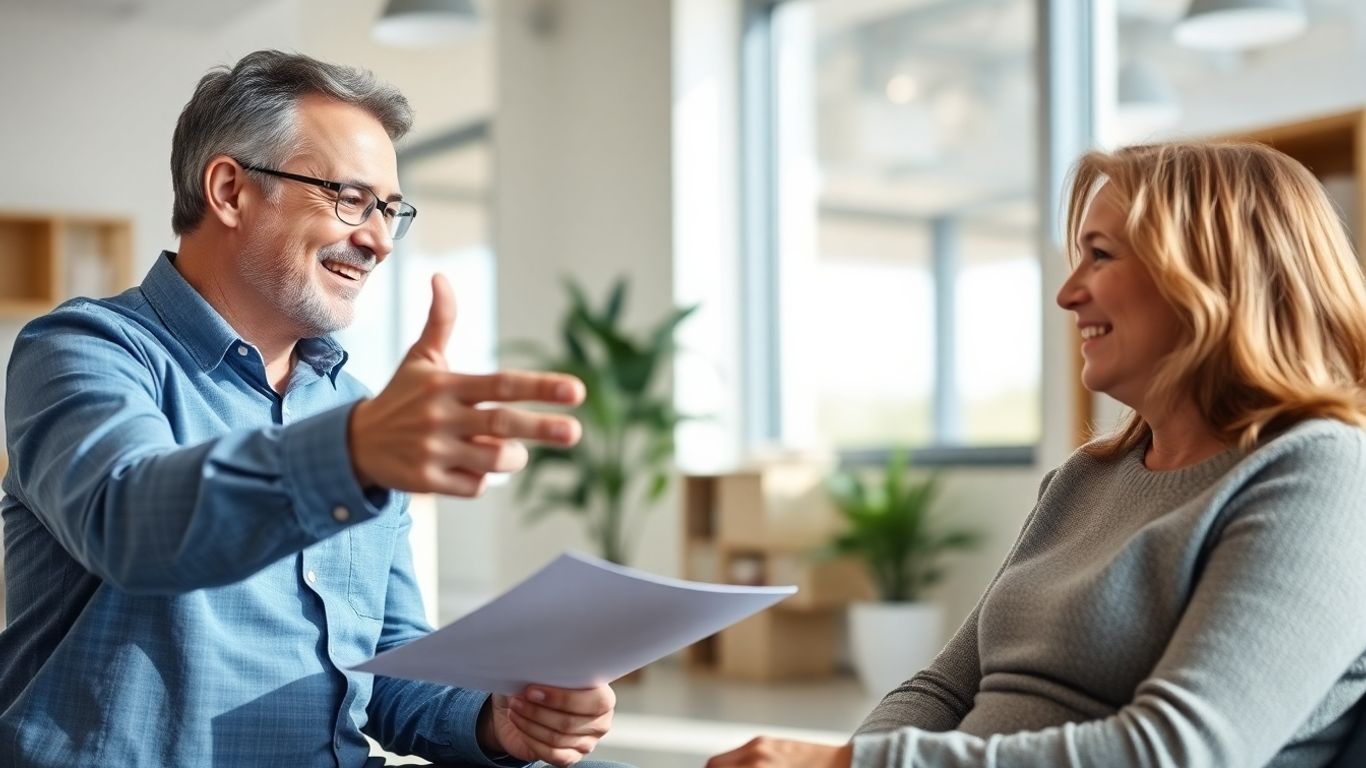 Versicherungsberater und Kunde im Gespräch im Büro.