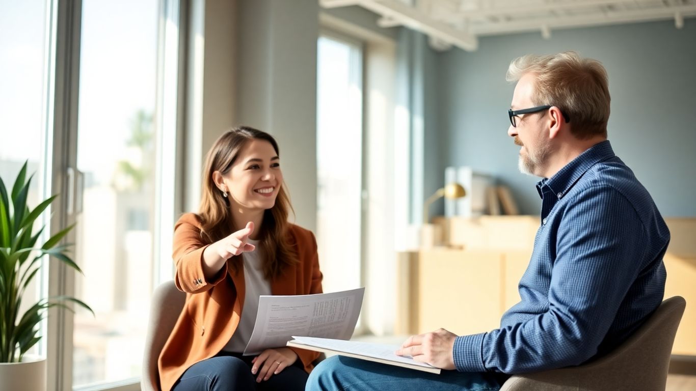 Versicherungsberater und Kunde im Gespräch im Büro