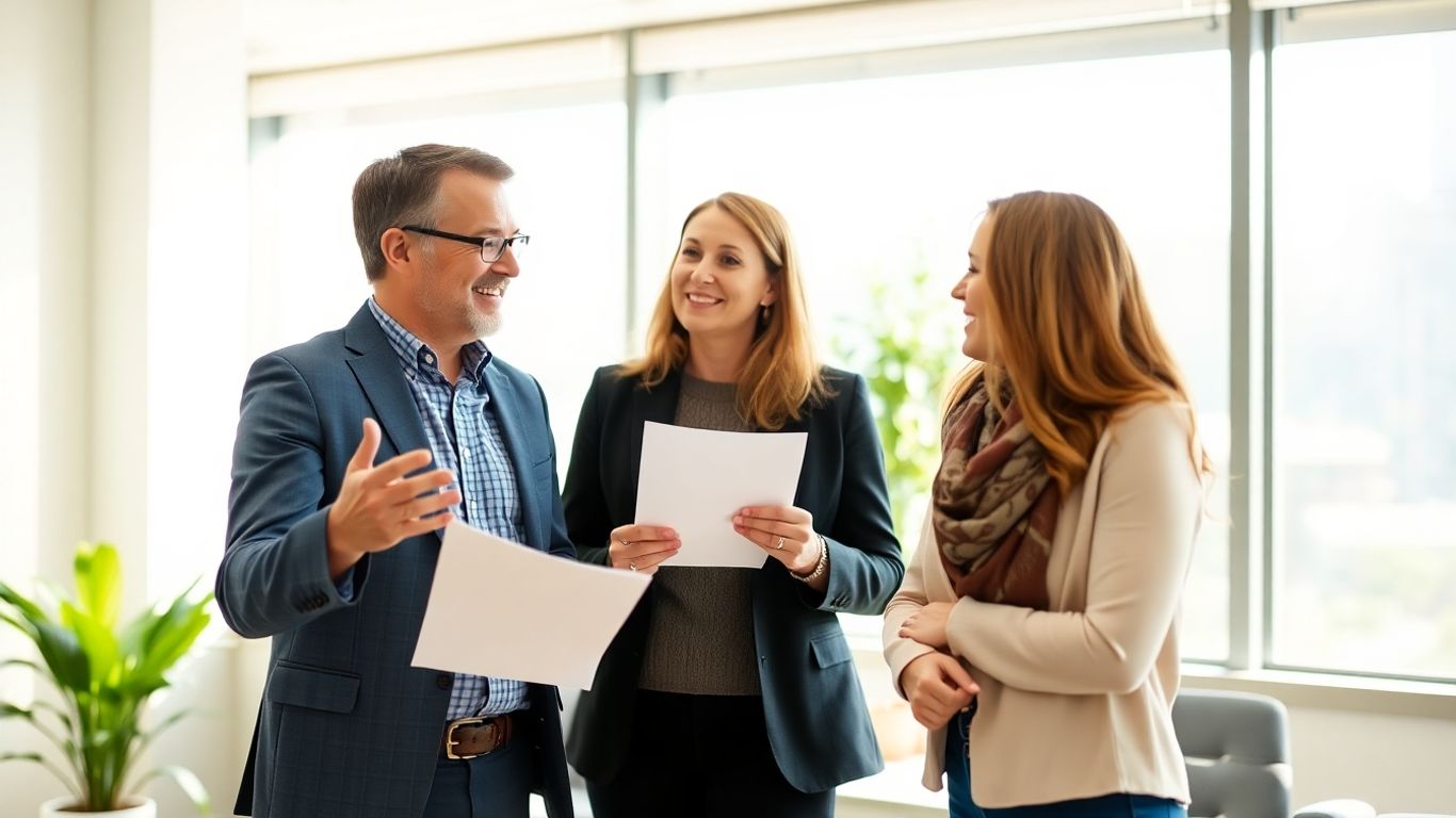 Versicherungsberater und Kunde im Gespräch im Büro