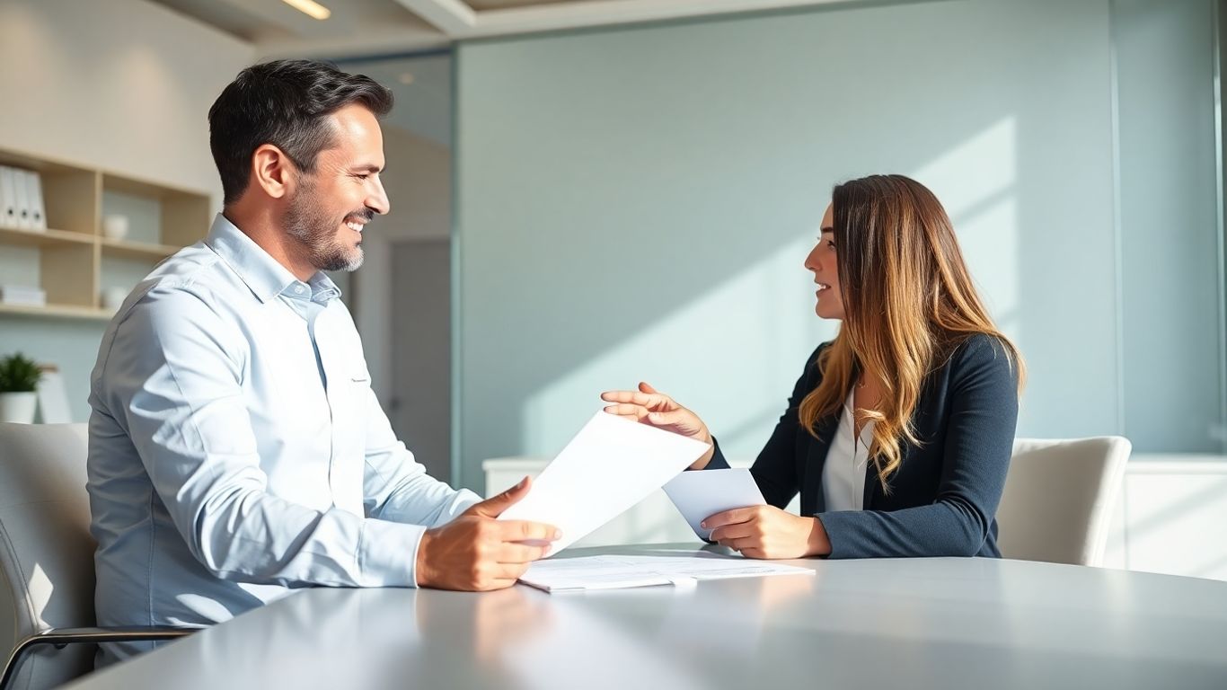 Versicherungsberater und Kunde im Gespräch im Büro