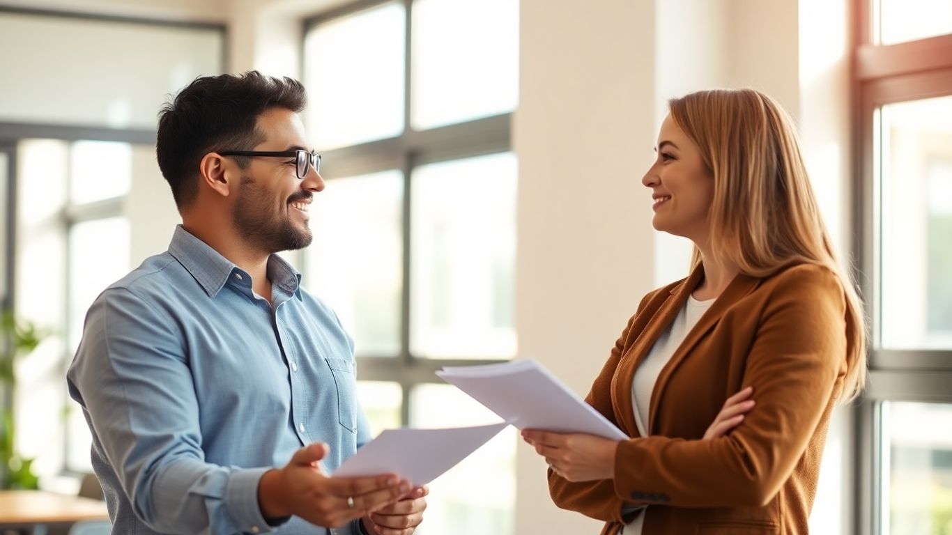 Versicherungsberater und Kunde im Gespräch im Büro.
