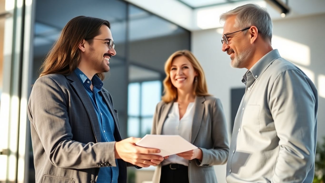 Versicherungsberater und Kunde im Gespräch im Büro