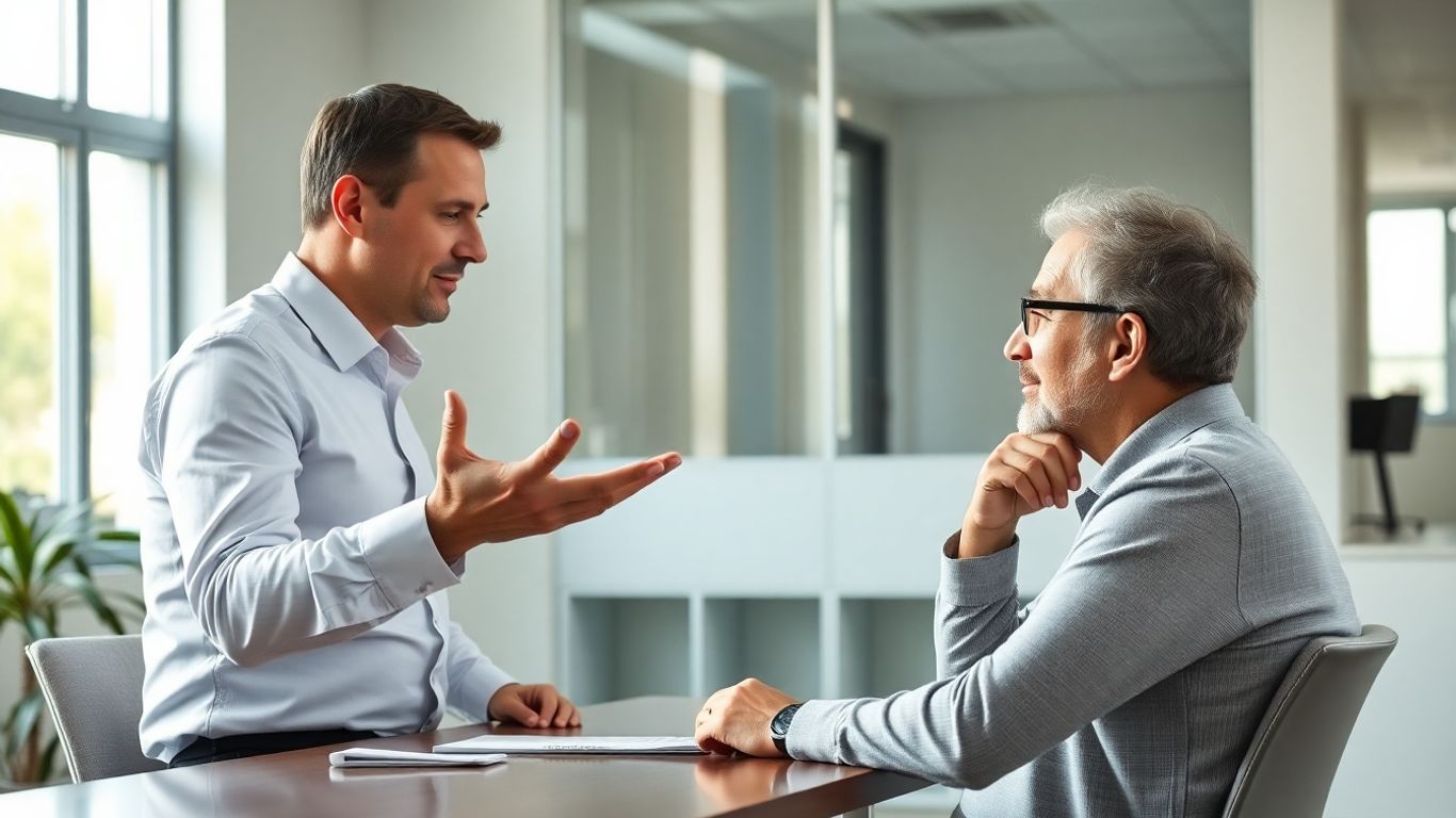 Berater und Kunde im Gespräch im Büro