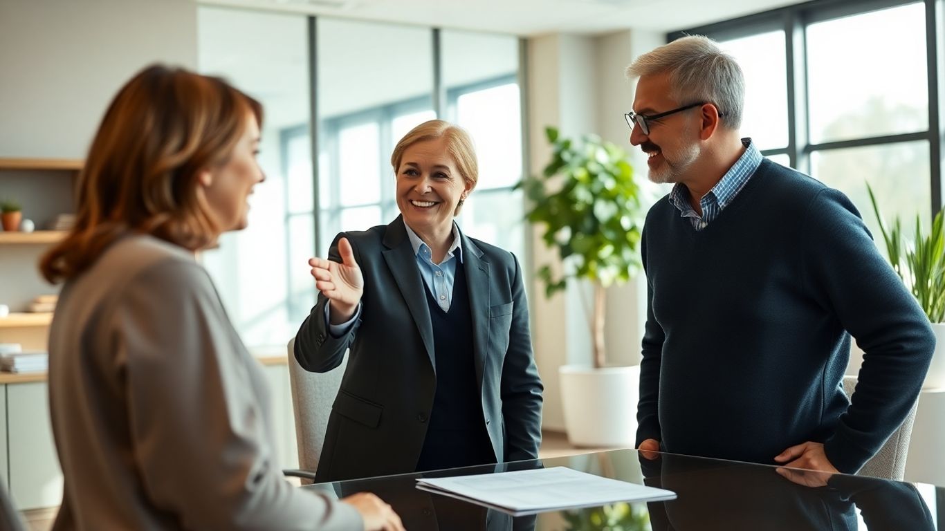 Versicherungsberater und Kunde im Gespräch im Büro