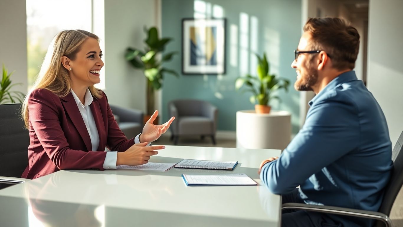 Versicherungsberater und Kunde im Gespräch im Büro