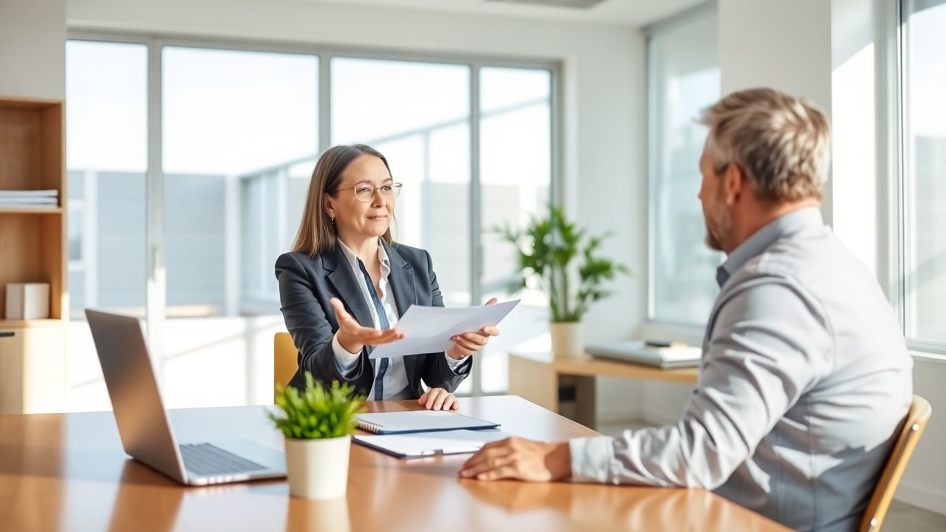 Versicherungsberater und Kunde im Gespräch im Büro