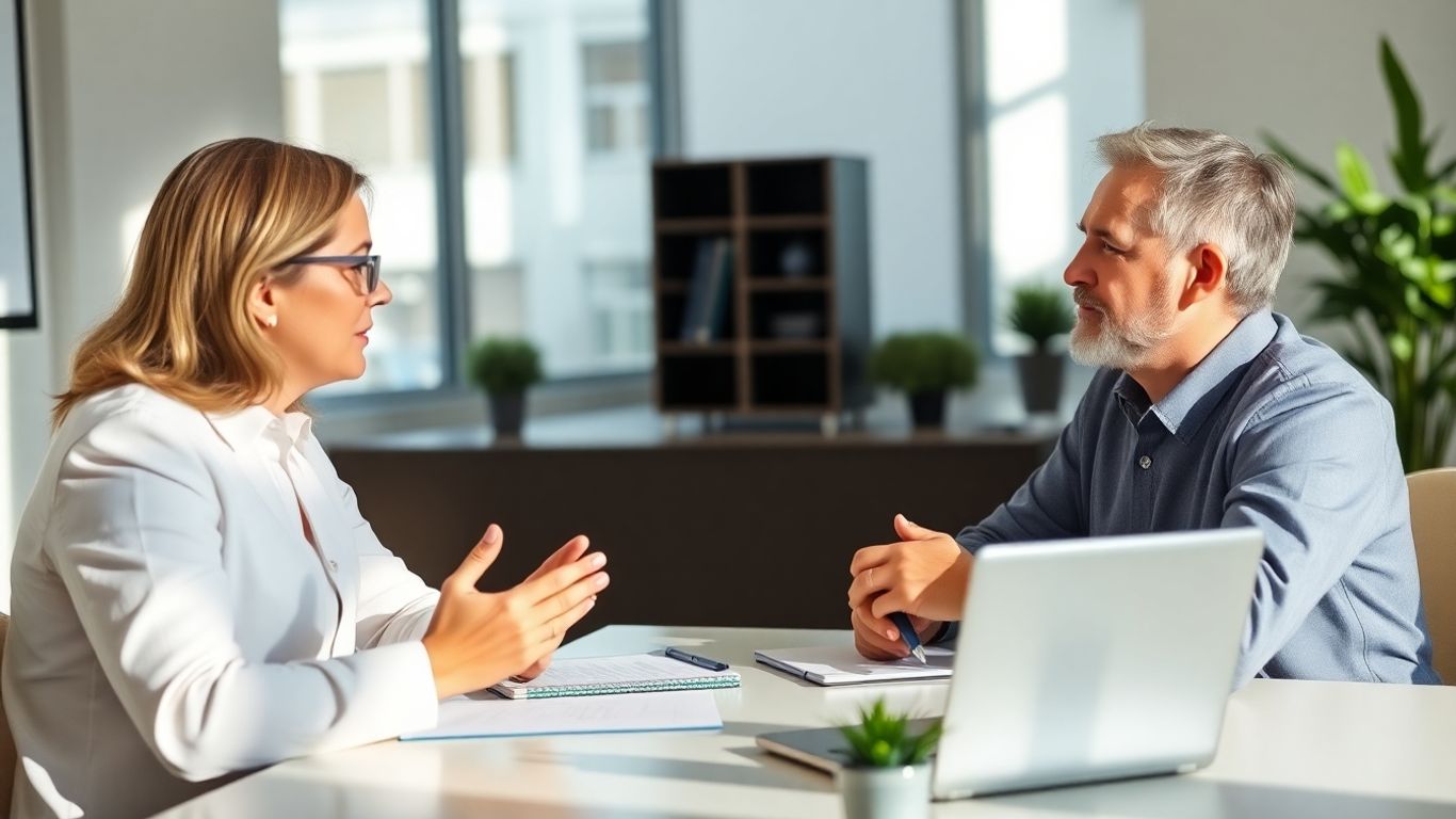 Versicherungsberater und Kunde im Gespräch im Büro