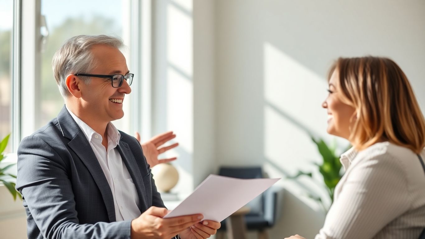 Versicherungsberater und Kunde im Gespräch im Büro