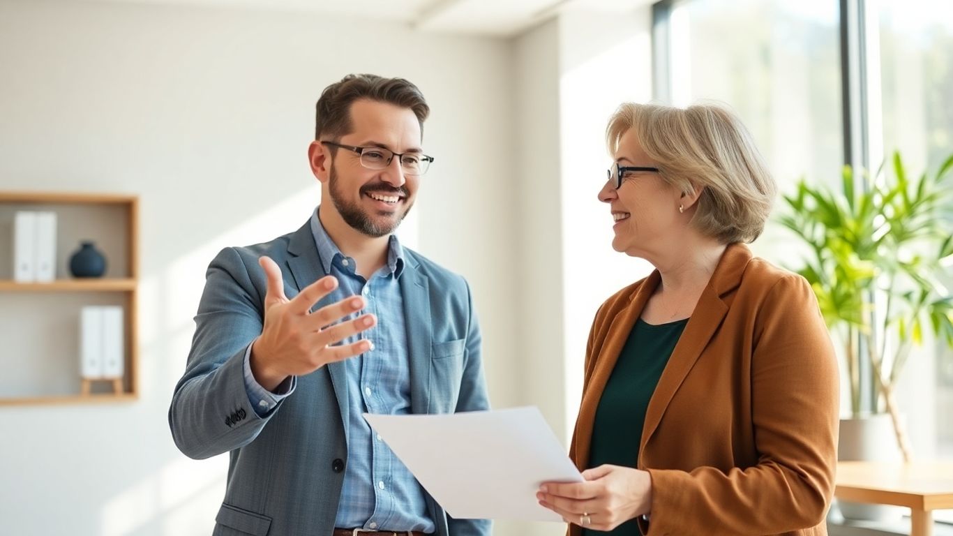 Versicherungsberater und Kunde im Gespräch im Büro
