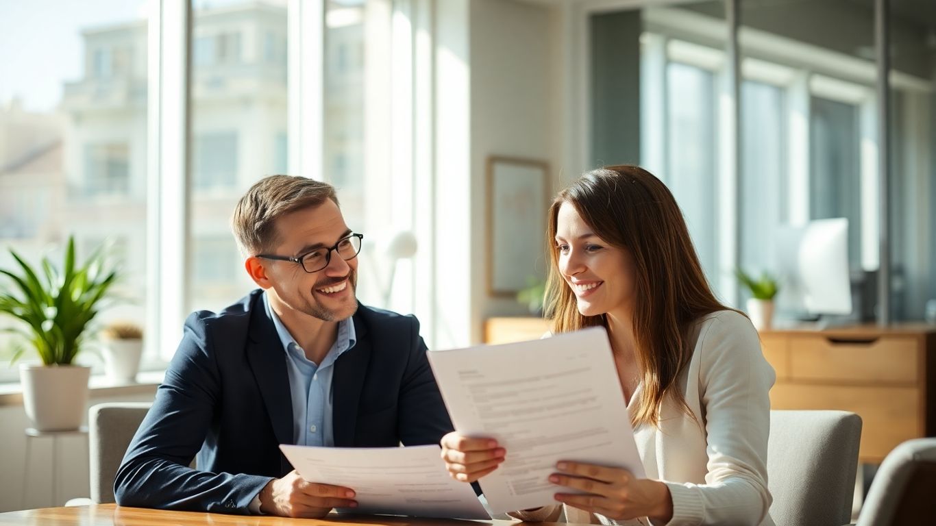 Versicherungsberater und Kunde im Gespräch im Büro
