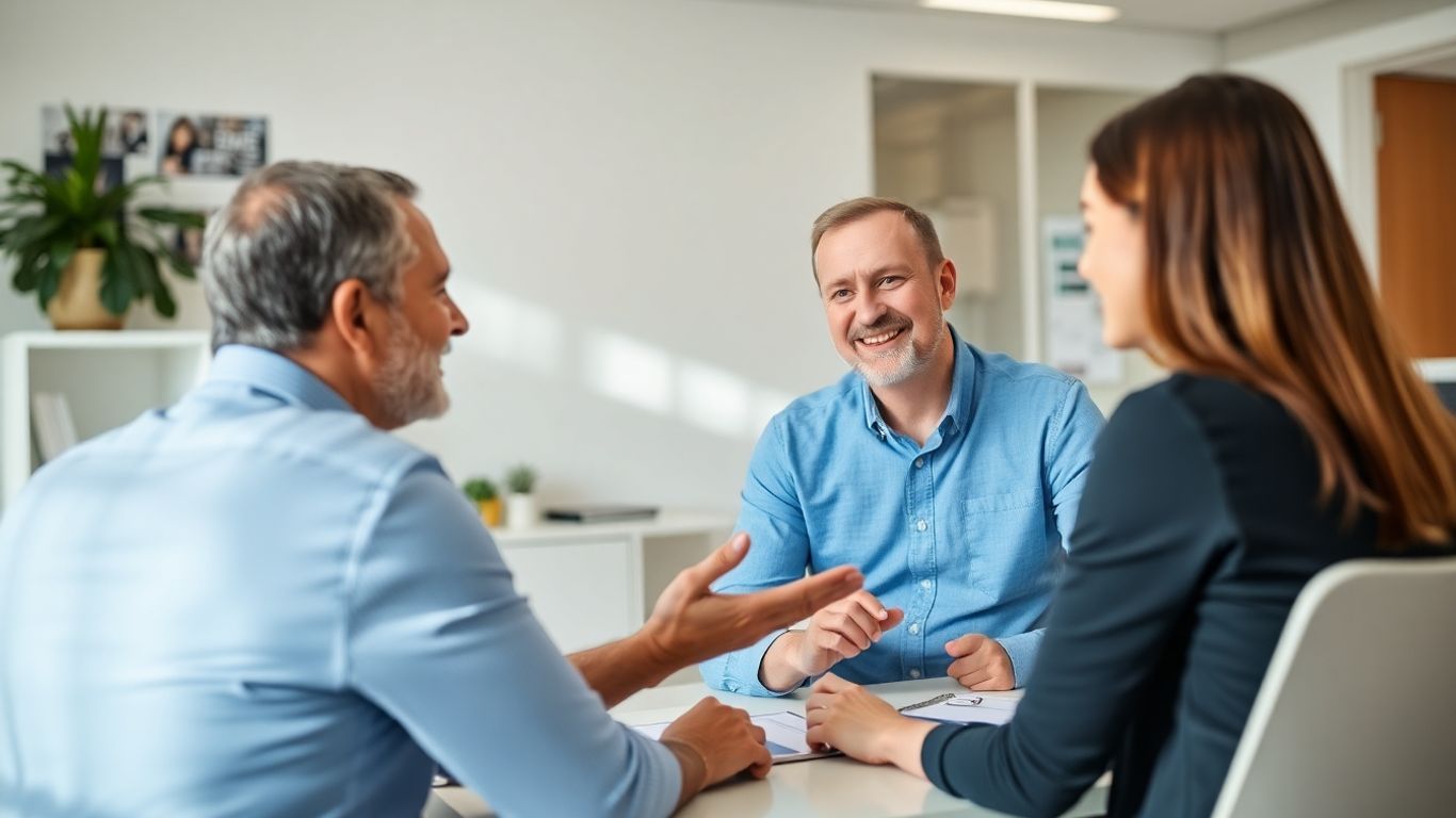 Versicherungsberater und Kunde im Gespräch im Büro