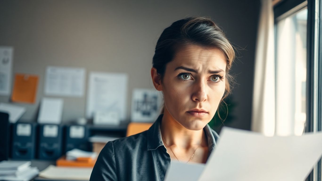 Person mit Dokument und Schreibtisch im Hintergrund