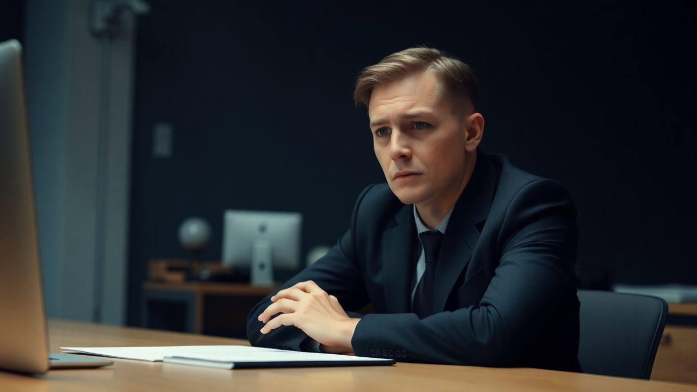 Berufsunfähigkeit: Person am Schreibtisch mit nachdenklichem Gesichtsausdruck.