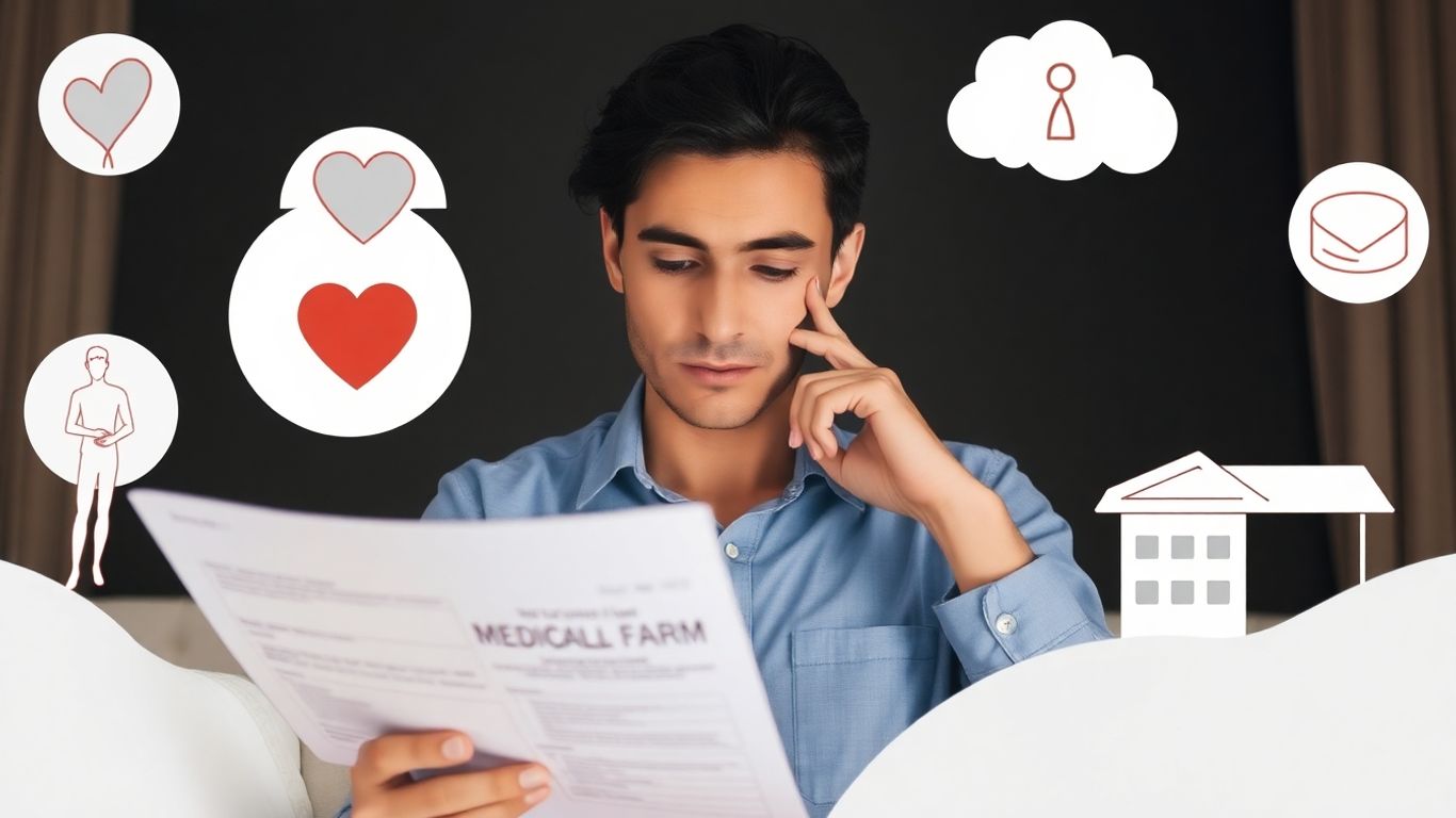 Person prüft Gesundheitsfragen für Versicherung