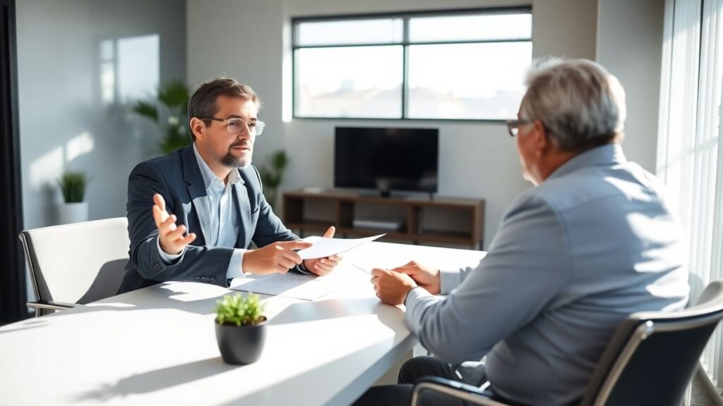 Berater und Kunde im Gespräch im Büro