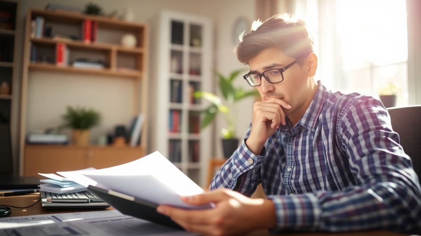 Person rechnet mit Unterlagen und Taschenrechner