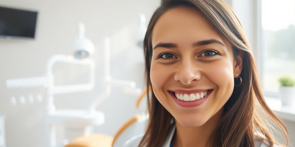 Zahnarz lächelt in heller Praxis