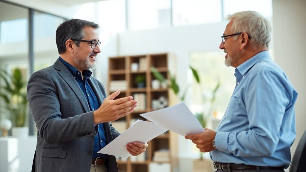 Berater und Kunde im Gespräch im Büro