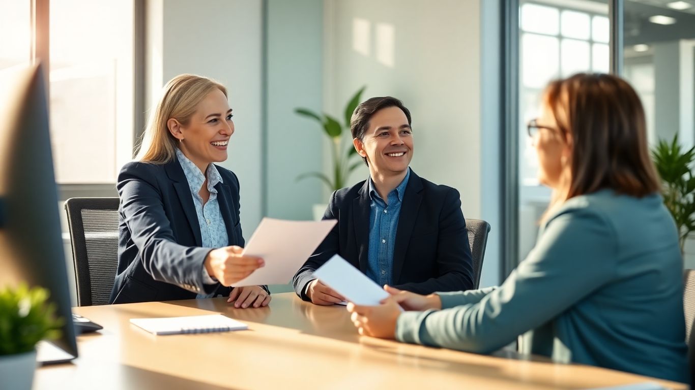 Versicherungsberater und Kunde im Gespräch im Büro