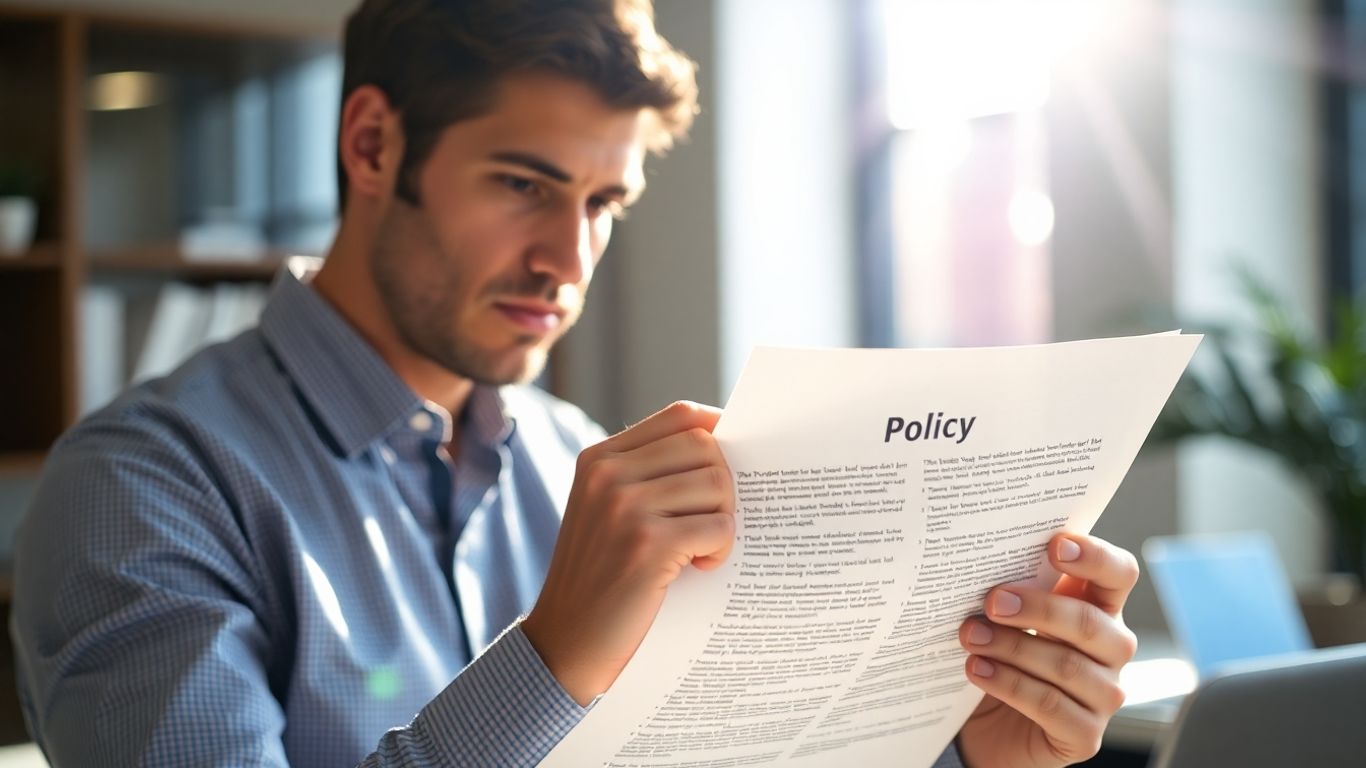 Person prüft BU Versicherungspolice im Büro