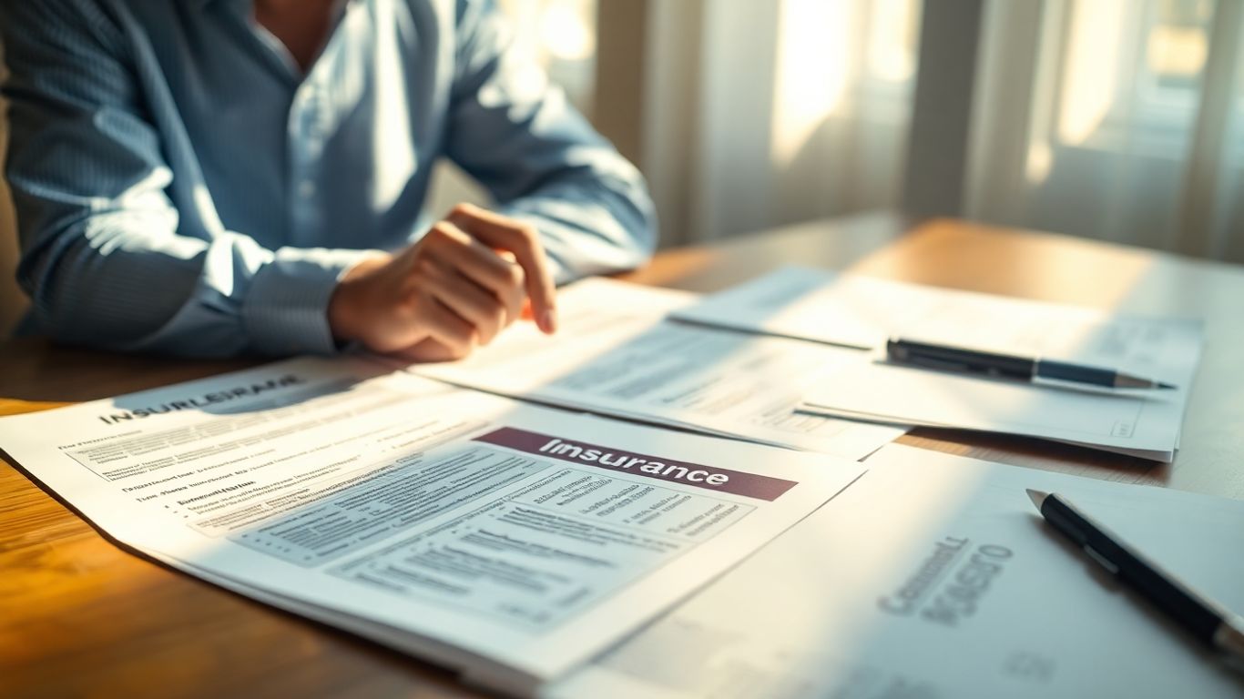 Person vergleicht BU Versicherungsunterlagen am Tisch.