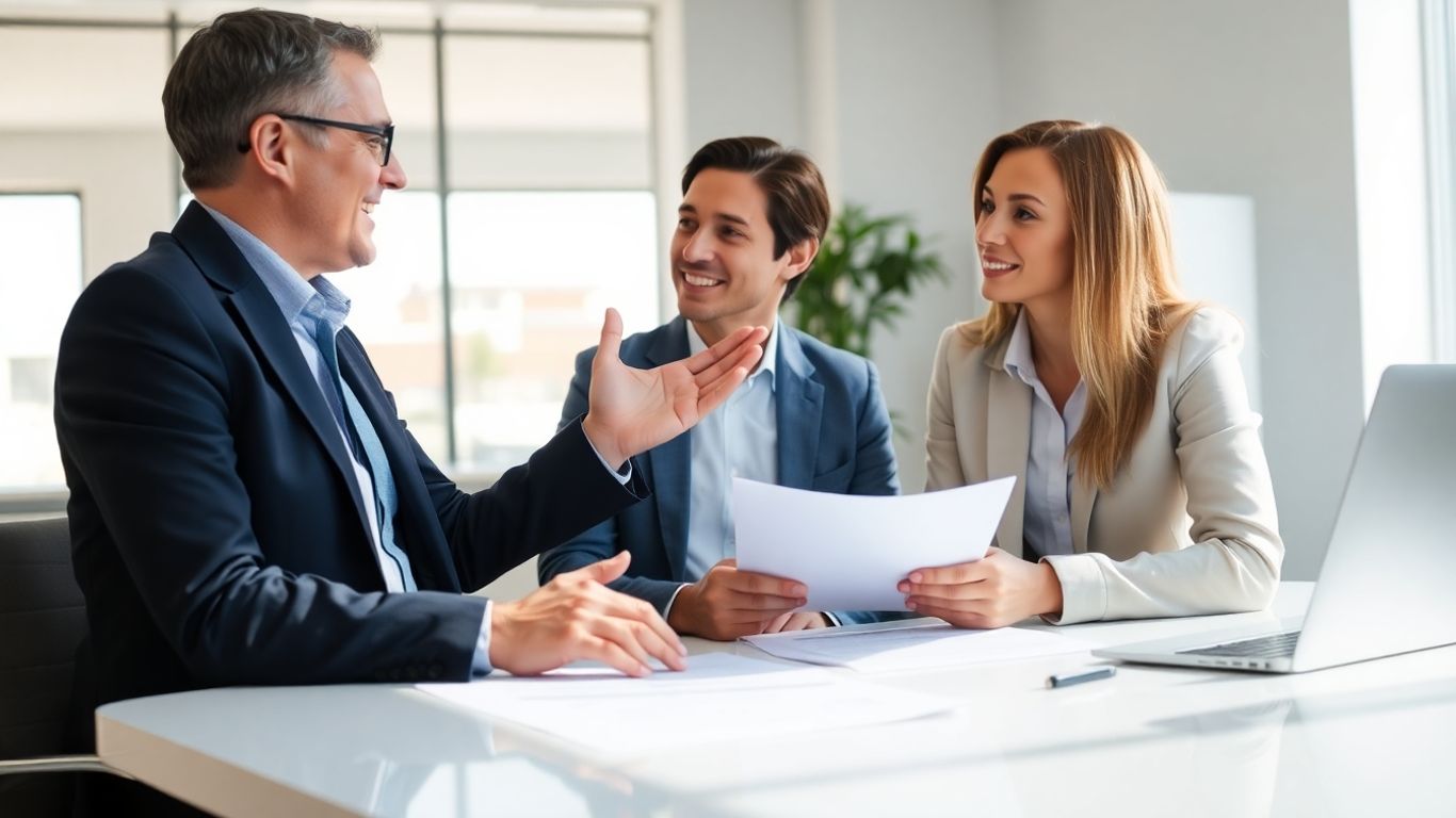 Versicherungsberater und Kunde im Gespräch im Büro