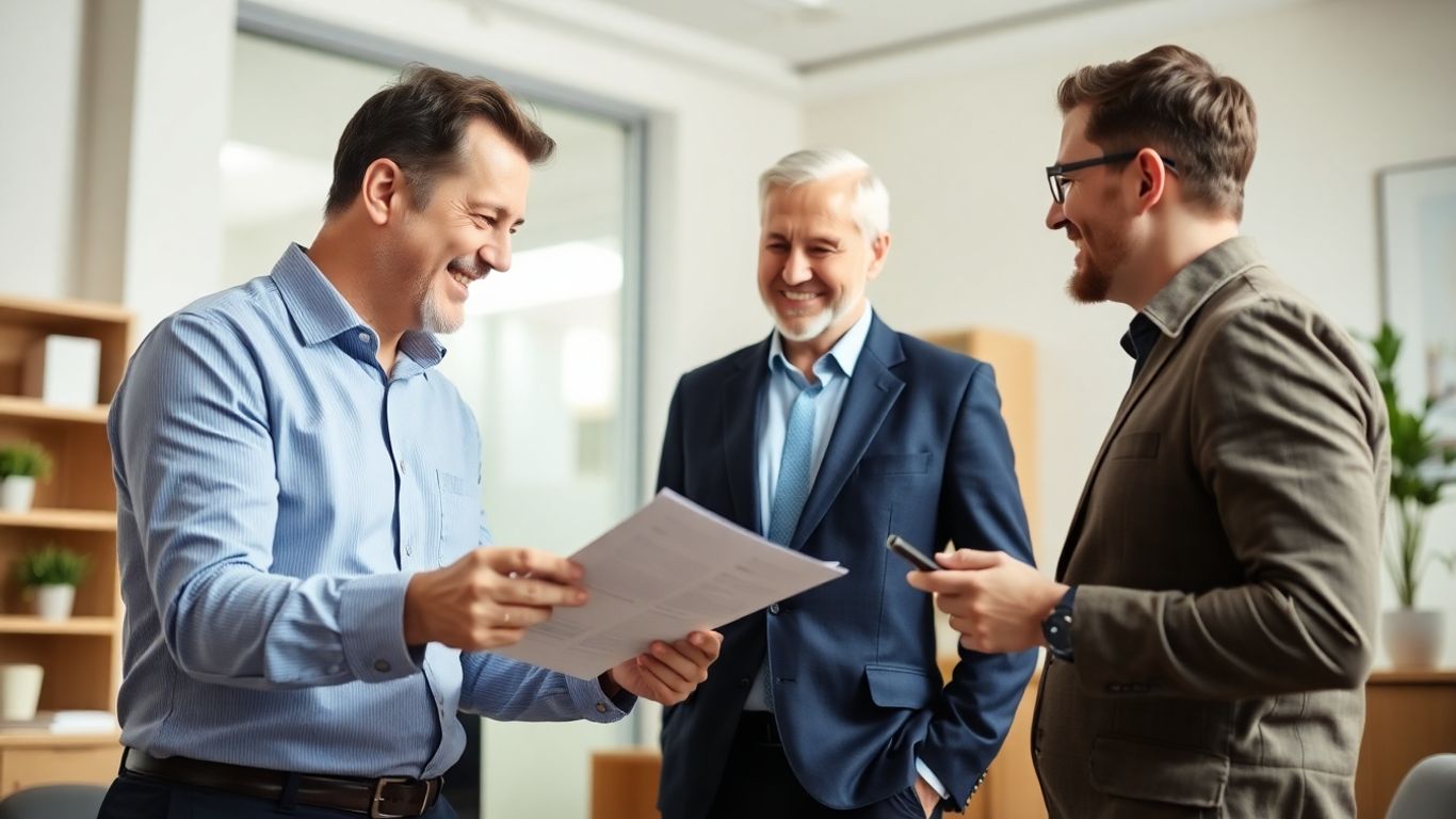 Versicherungsberater und Kunde im Gespräch im Büro