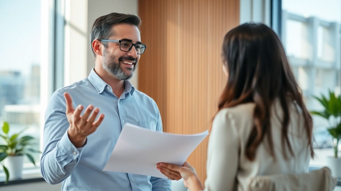 Versicherungsberater und Kunde im Gespräch im Büro