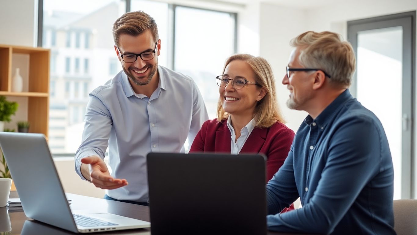 Versicherungsberater und Kunde im Gespräch im Büro