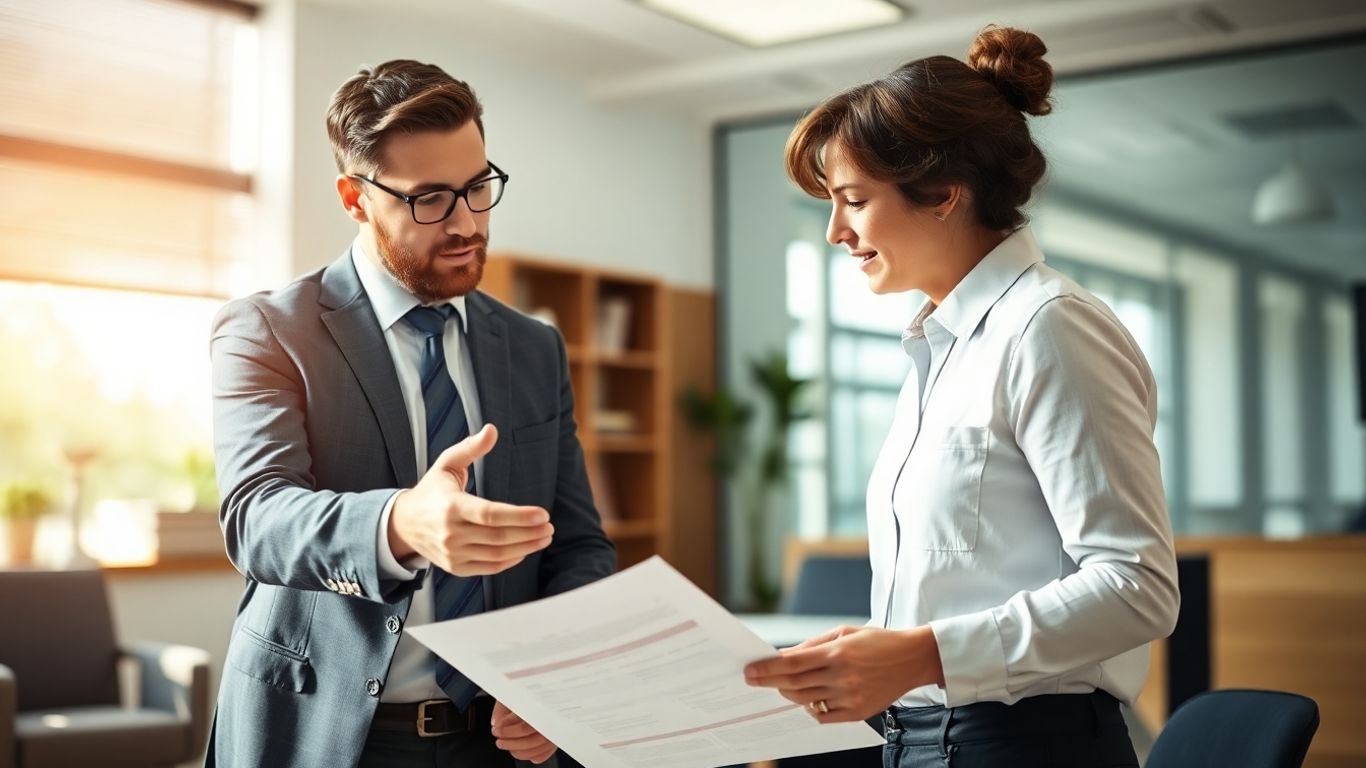 Beamter spricht mit Versicherungsberater über Berufsunfähigkeit.
